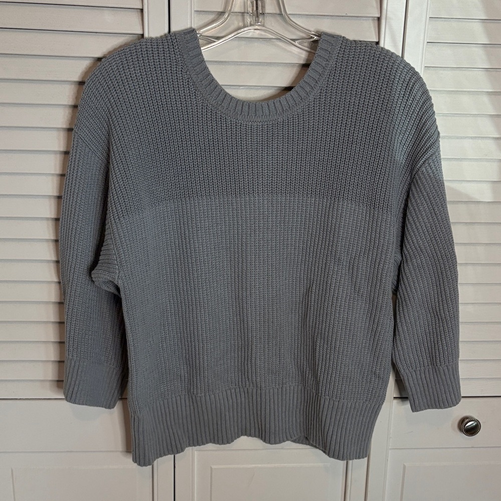 CAbi Steel Blue Crew Neck Reversible to Cardigan Sweater Style 3522